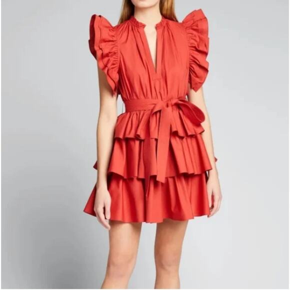 Ulla Johnson Dresses & Skirts - Ulla Johnson Dress Womens 2 Honoria Tiered Mini Ruffle V Neck Flutter Sleeves